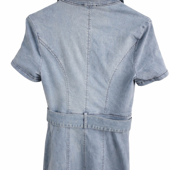 Fashion Nova Washed Denim Maxi Dress Small Button Front Belted Light Wash Chic - Picture 7 of 11